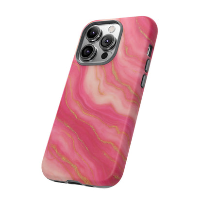 Pink Marble Phone Case | Rose Gold Swirl Aesthetic Tough Protective Case