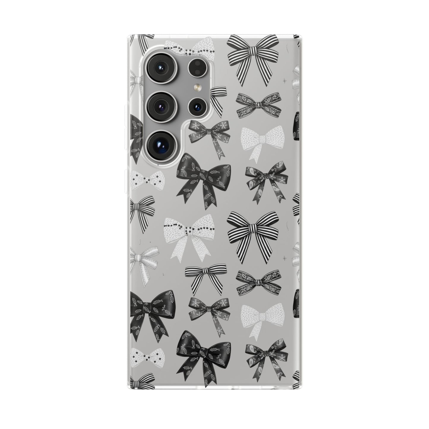 Black & White Bow Pattern Phone Case | Minimal Coquette Flexi Case