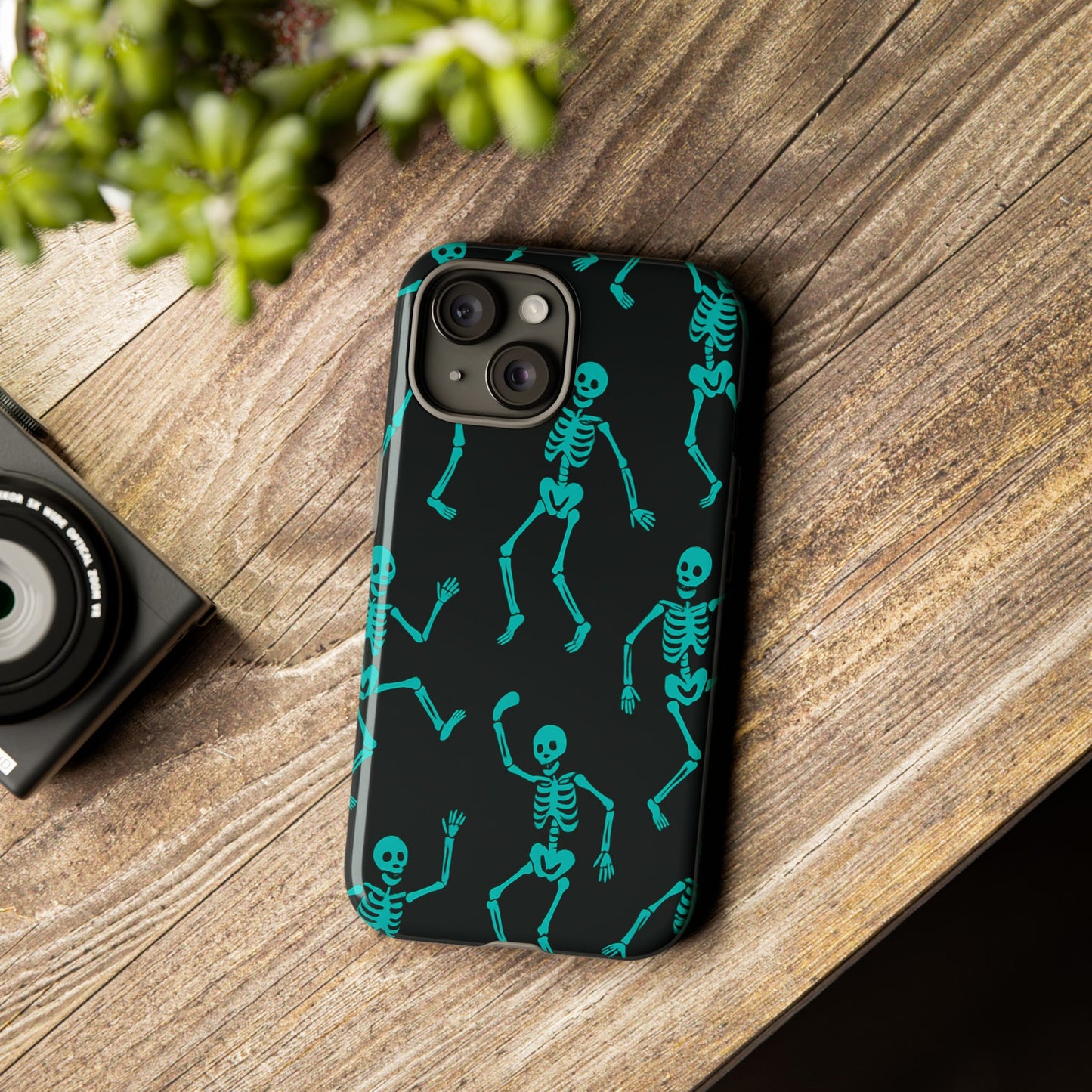 Dancing Teal Skeletons Phone Case | Tough Protective Case for Iphone, Samsung Galaxy and Pixel