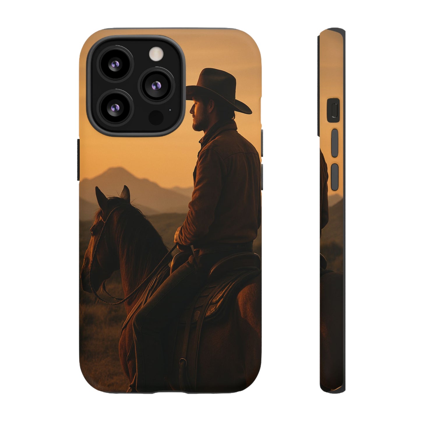 Western Cowboy Sunset Phone Case | Horse Rider Desert Aesthetic Tough Protective Case