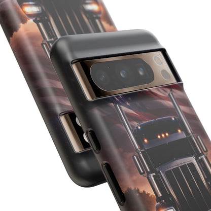 Semi Truck Phone Case American Flag Big Rig Trucker Gift iPhone Samsung