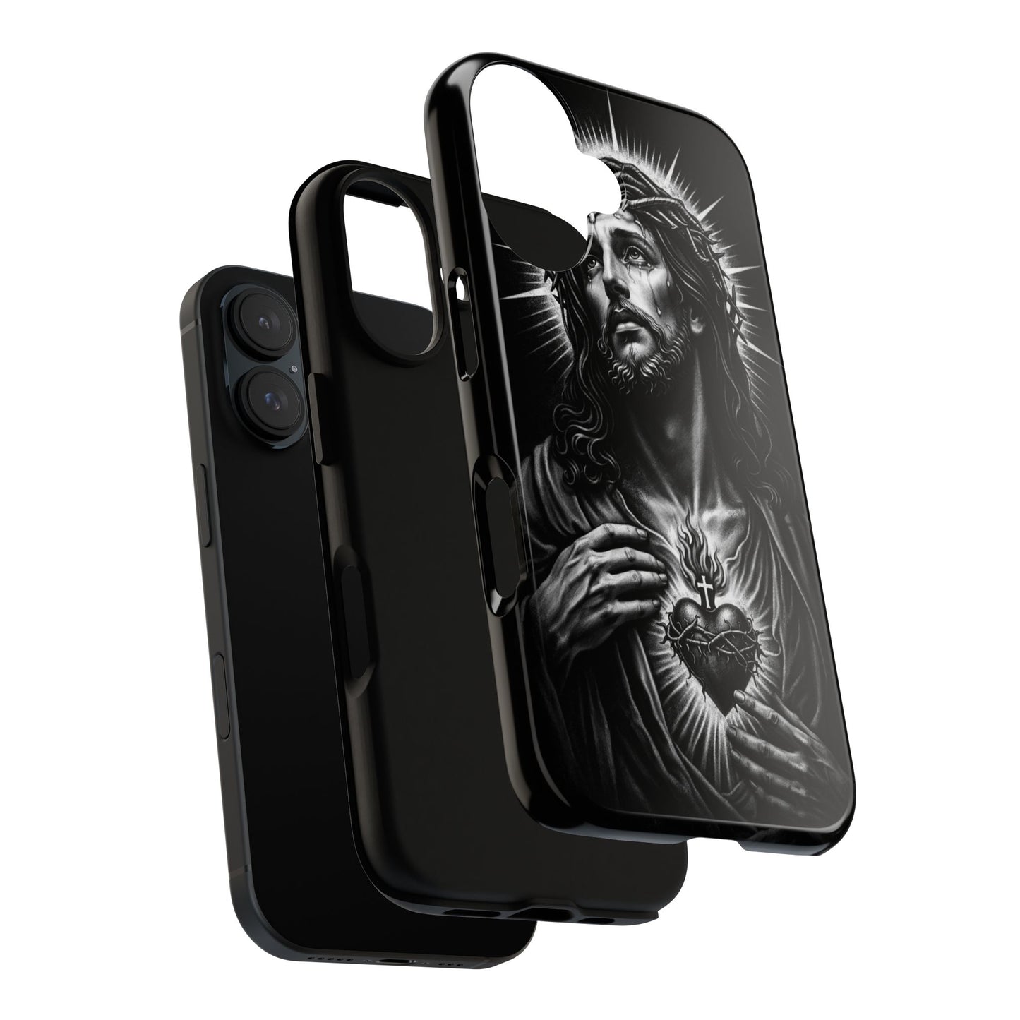 Jesus Sacred Heart Phone Case Black White Christian Faith Aesthetic