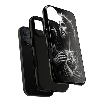 Jesus Sacred Heart Phone Case Black White Christian Faith Aesthetic