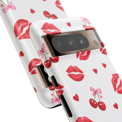Red Lips & Cherry Phone Case – Y2K Retro Aesthetic Tough Cover
