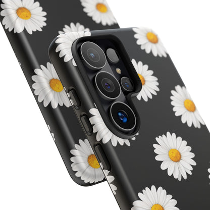 Black Daisy Floral Tough Phone Case – Cute Protective Cover for Iphone, Samsung Galaxy and Pixel