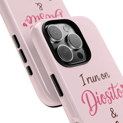 I Run on Diosito y Cafecito Phone Case, Pink Aesthetic Latina Faith Coffee Case, Girly Protective iPhone Samsung Cover