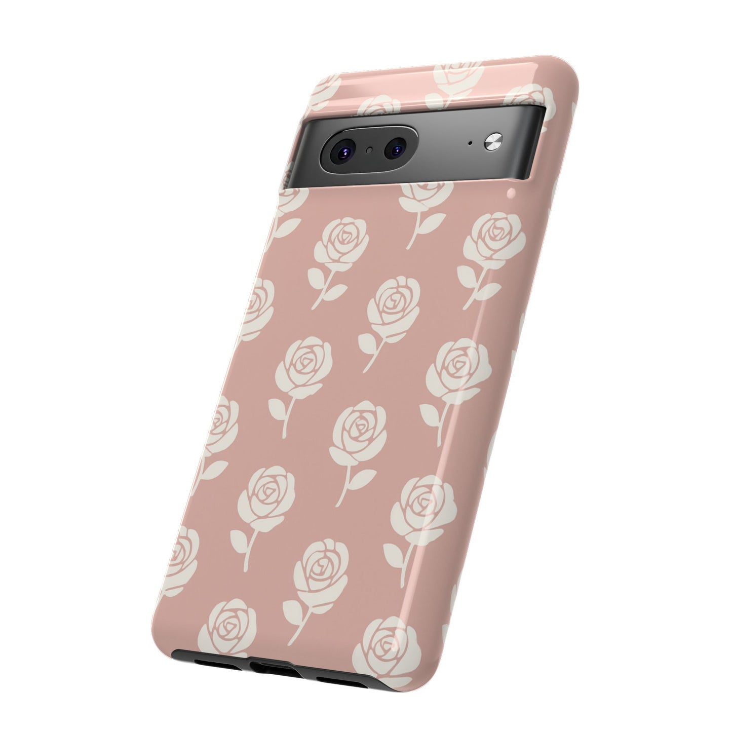 White Rose Pattern Tough Phone Case | Elegant Floral Aesthetic Case for Iphone, Samsung Galaxy and Pixel