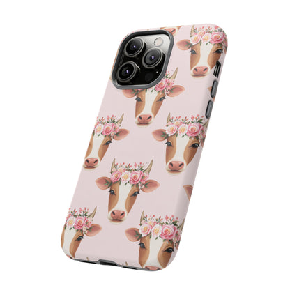 Floral Cow Phone Case – Cute Pink Cow Print Tough Protective Case for Iphone, Samsung Galaxy and Pixel