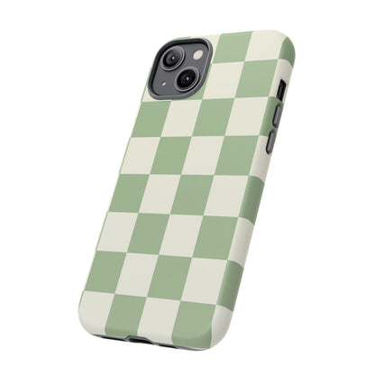 Sage Green Checkerboard Phone Case | Minimal Aesthetic Checkered iPhone & Samsung Tough Case