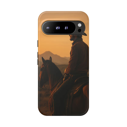 Western Cowboy Sunset Phone Case | Horse Rider Desert Aesthetic Tough Protective Case