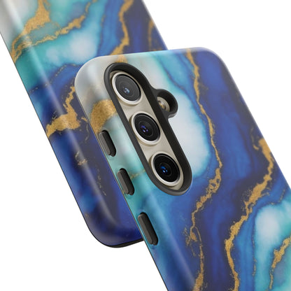 Blue & Gold Marble Phone Case – Luxury Resin Art Tough Case (iPhone, Samsung, Pixel)