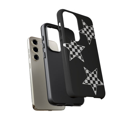 Checkered Star Tough Phone Case – Black Retro Graphic Protective Cover for Iphone, Samsung Galaxy and Pixel