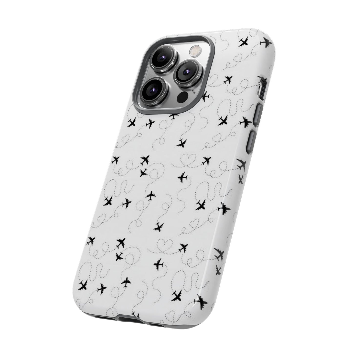 Minimal Paper Airplane Pattern Phone Case – Black White Aesthetic Tough Cover