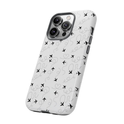 Minimal Paper Airplane Pattern Phone Case – Black White Aesthetic Tough Cover