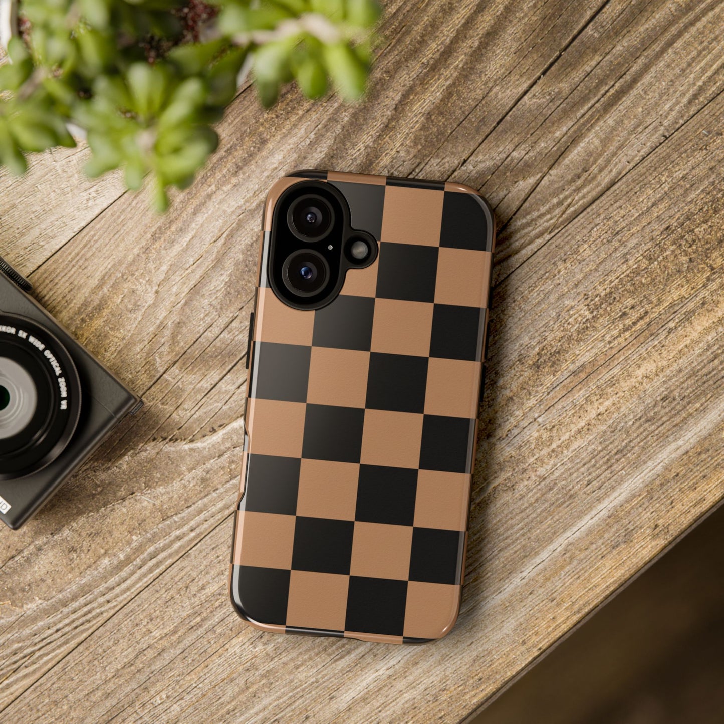Brown Checkered Phone Case | Aesthetic Checkerboard iPhone & Samsung Tough Case