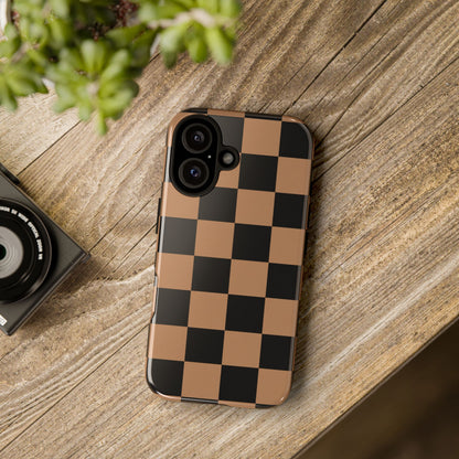 Brown Checkered Phone Case | Aesthetic Checkerboard iPhone & Samsung Tough Case