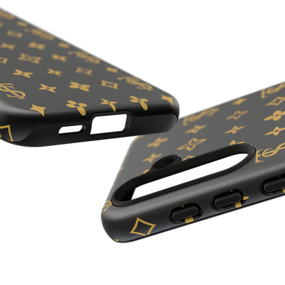 Gold Monogram Pattern Tough Phone Case | Black & Gold Luxury Design for Iphone, Samsung Galaxy and Pixel