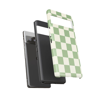 Sage Green Checkerboard Phone Case | Minimal Aesthetic Tough Case