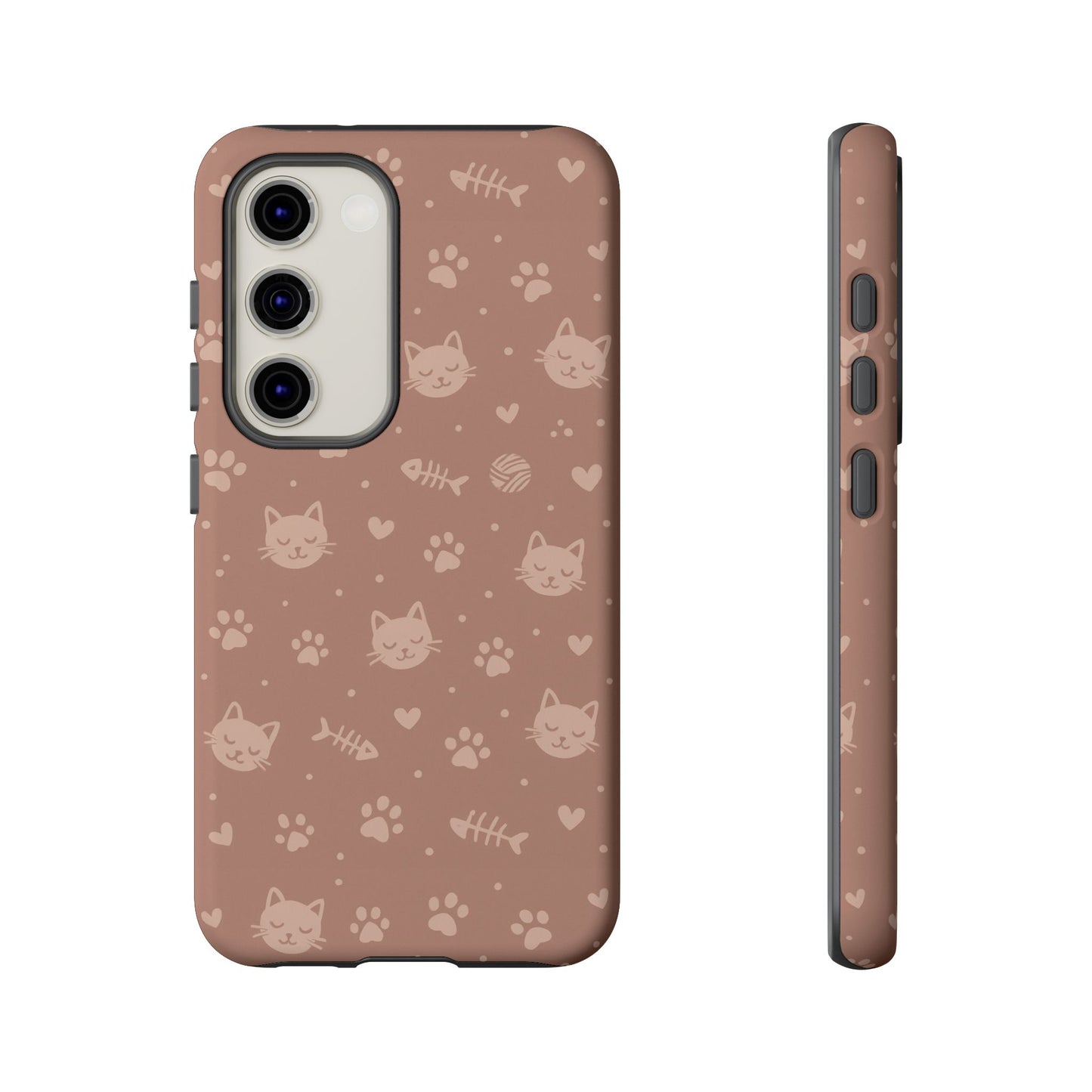 Cute Cat Pattern Phone Case | Paw Prints, Fishbone & Yarn Design Tough Case