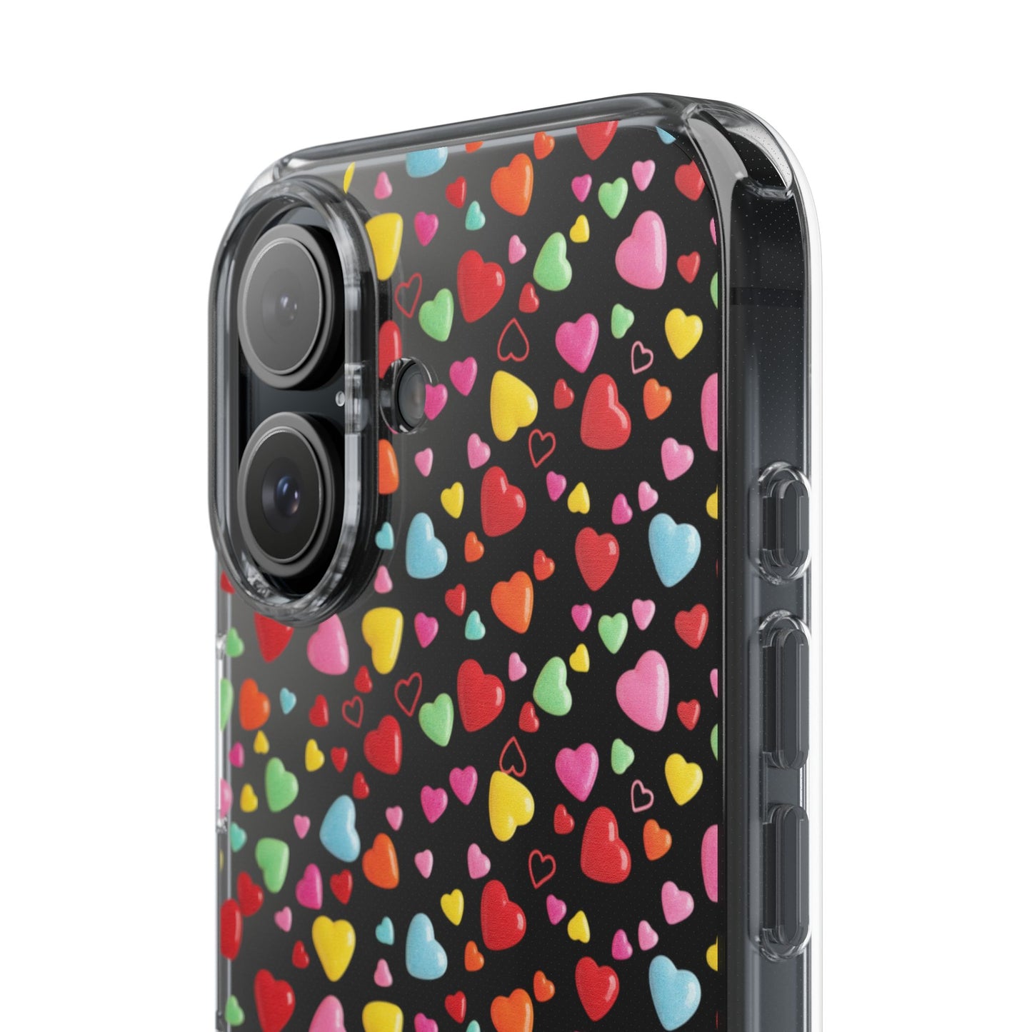Colorful Heart Clear Phone Case | Impact-Resistant Valentine Aesthetic Case