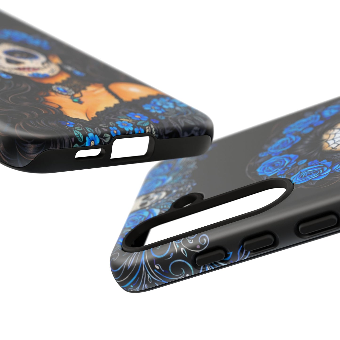 Blue Sugar Skull Woman Phone Case – Day of the Dead Aesthetic Tough Cover