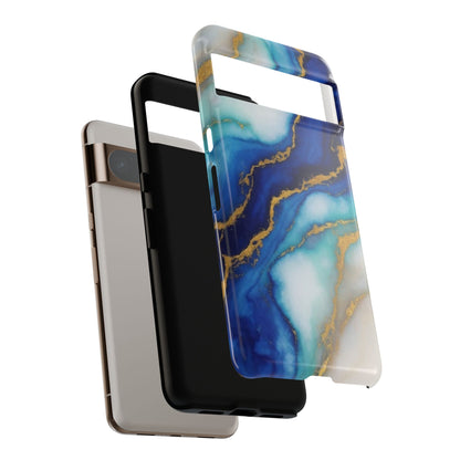 Blue & Gold Marble Phone Case – Luxury Resin Art Tough Case (iPhone, Samsung, Pixel)