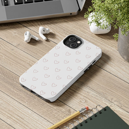 Hand-Drawn Hearts Tough Phone Case | Minimal Pink Heart Pattern