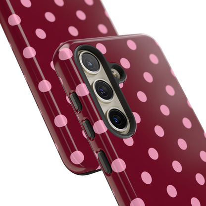 Pink Polka Dot Phone Case – Cute Aesthetic Tough Protective Phone Cover for Iphone, Samsung Galaxy and Pixel