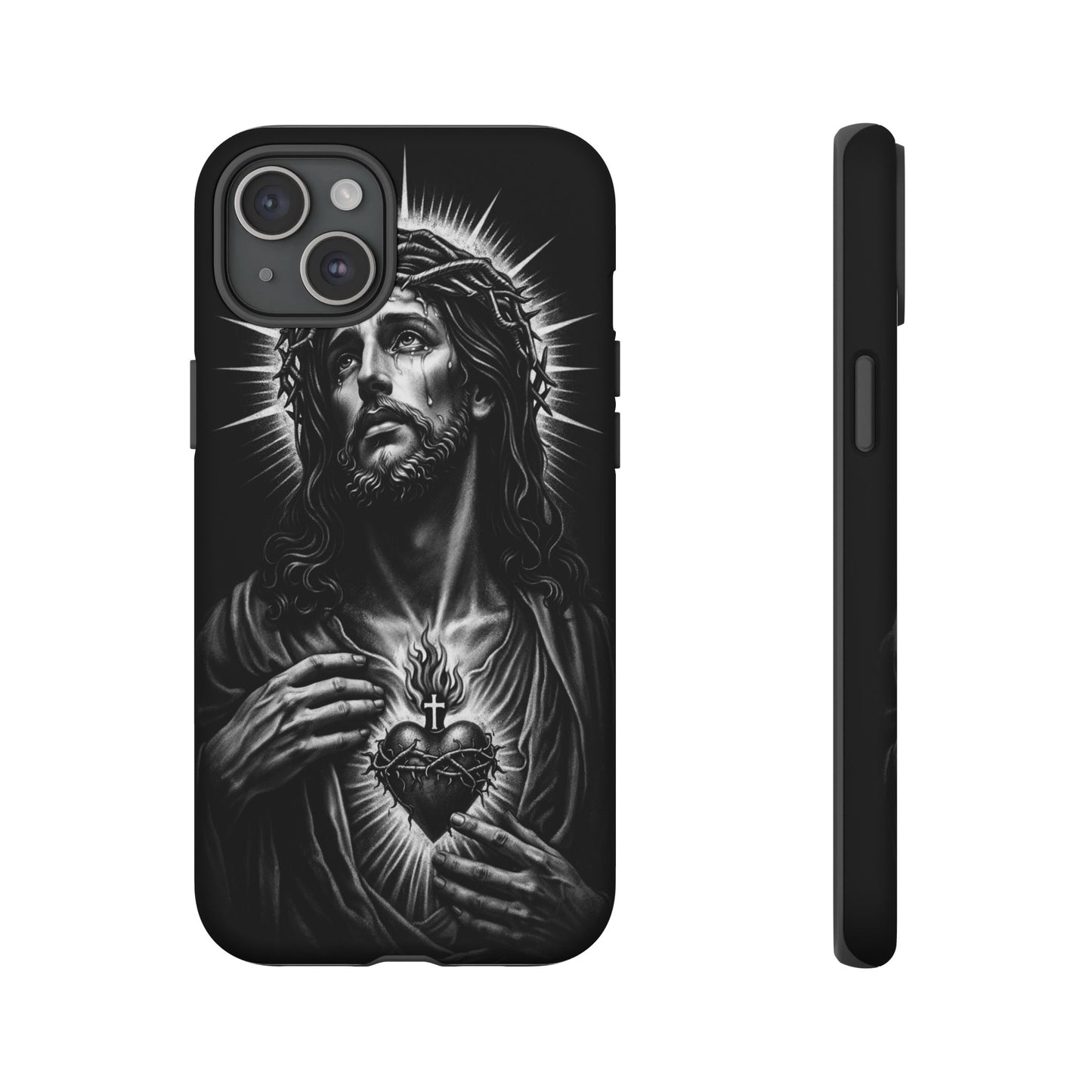 Jesus Sacred Heart Phone Case Black White Christian Faith Aesthetic