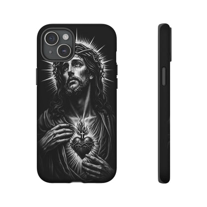 Jesus Sacred Heart Phone Case Black White Christian Faith Aesthetic