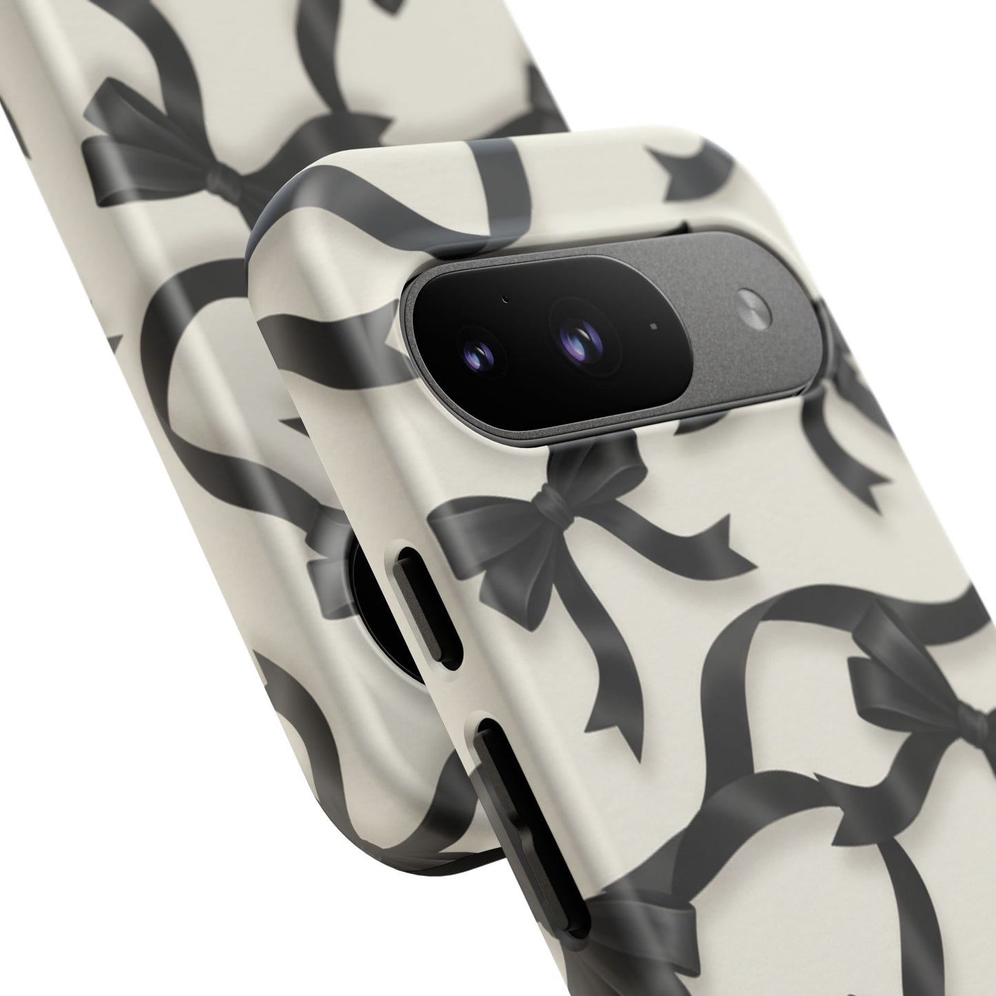 Black Ribbon Bow Phone Case, Minimal Bow Pattern Tough Protective Case