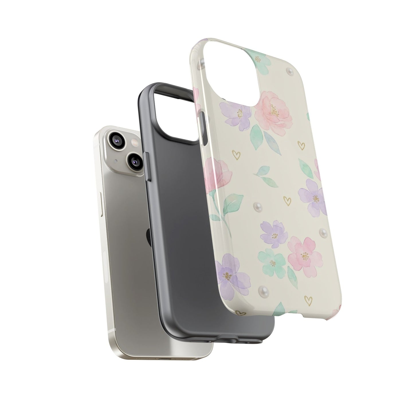 Pastel Floral Phone Case – Coquette Watercolor Flower Hearts Tough Case (iPhone, Samsung, Pixel)