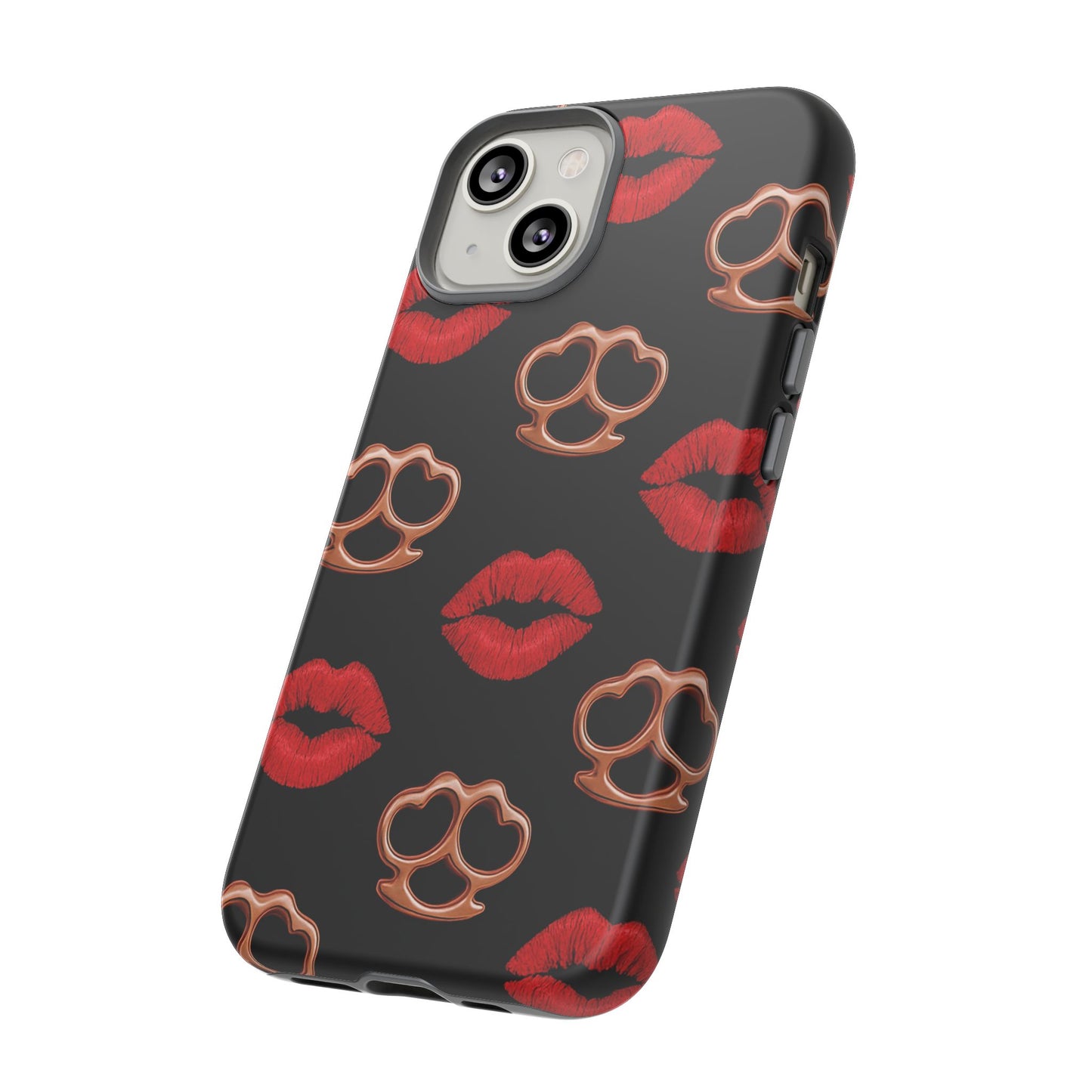 Red Lipstick & Knuckle Duster Phone Case | Bold Kiss Print Tough Protective Cover for Iphone, Samsung Galaxy and Pixel