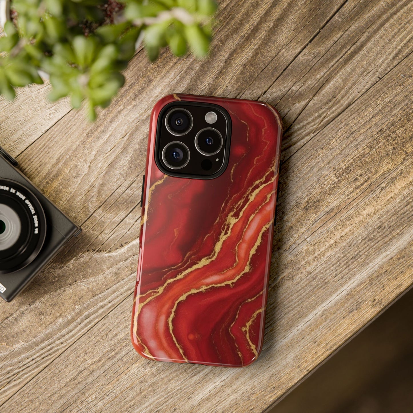 Red Agate Marble Phone Case – Gold Vein Luxury Stone Tough Case (iPhone, Samsung, Pixel)