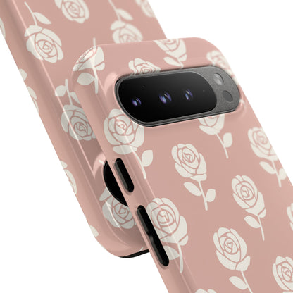 White Rose Pattern Tough Phone Case | Elegant Floral Aesthetic Case for Iphone, Samsung Galaxy and Pixel