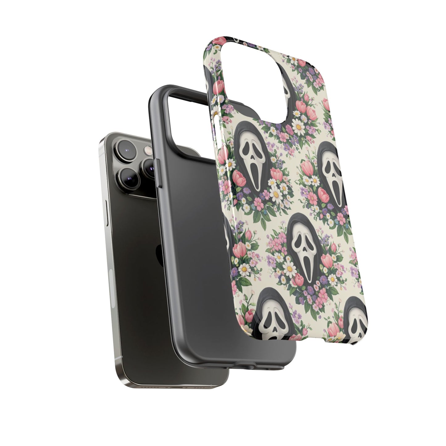 Floral Ghost Face Aesthetic Phone Case – Cute Spooky Tough Cover