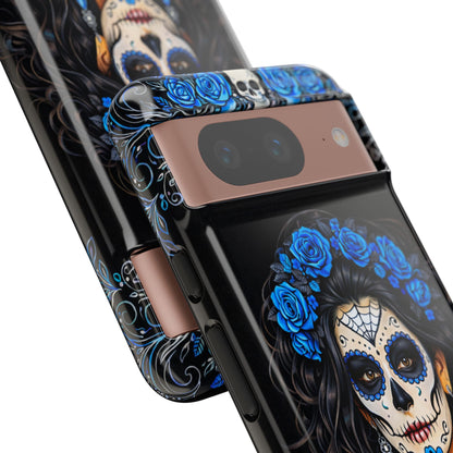 Blue Sugar Skull Woman Phone Case – Day of the Dead Aesthetic Tough Cover