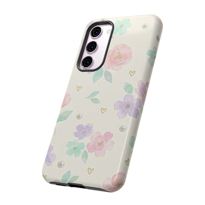 Pastel Floral Phone Case – Coquette Watercolor Flower Hearts Tough Case (iPhone, Samsung, Pixel)