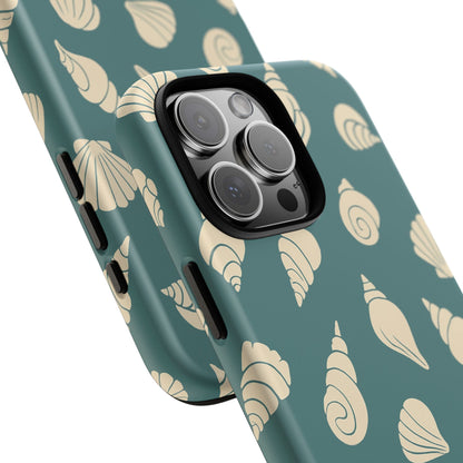 Seashell Pattern Phone Case | Teal Coastal Shells Tough Case for Iphone, Samsung Galaxy and Pixel