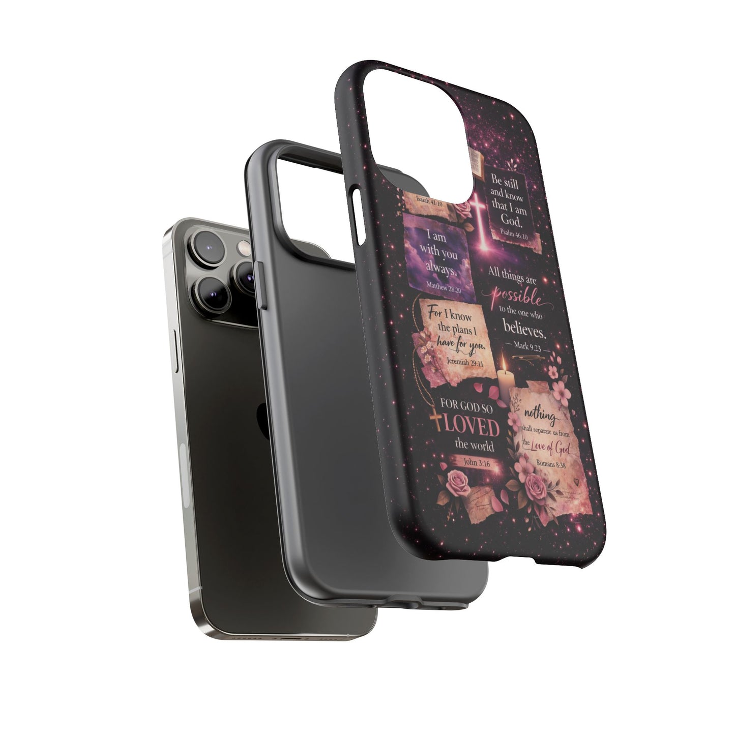 Christian Bible Verse Phone Case Pink Floral Faith Tough Protective Cover Gift