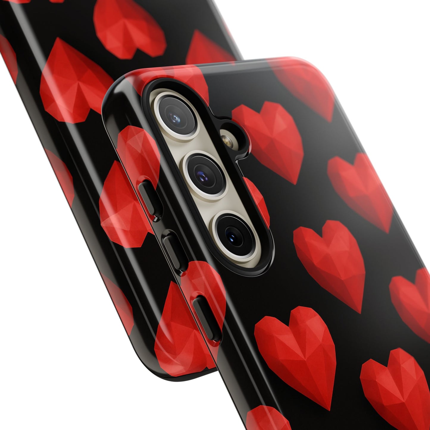 Red Heart Phone Case – Geometric Heart Pattern Tough Case (Black)