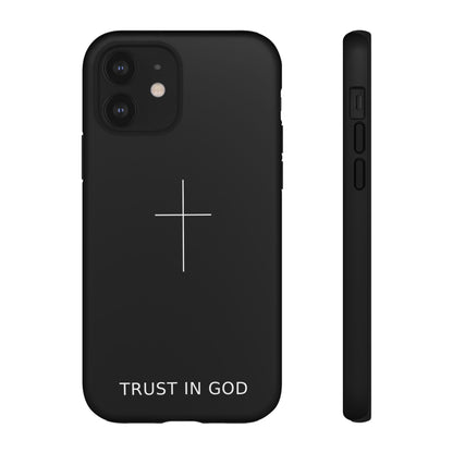 Trust in God Phone Case Minimal Cross Christian Black Tough Cover