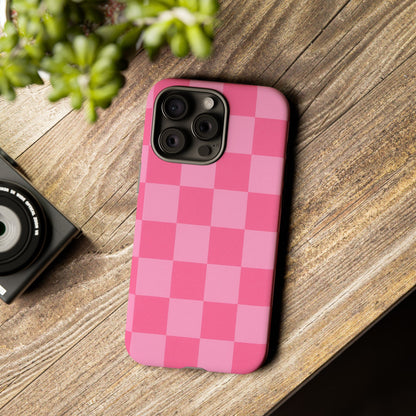 Pink Checkerboard Phone Case | Cute Aesthetic Checkered iPhone & Samsung Tough Case