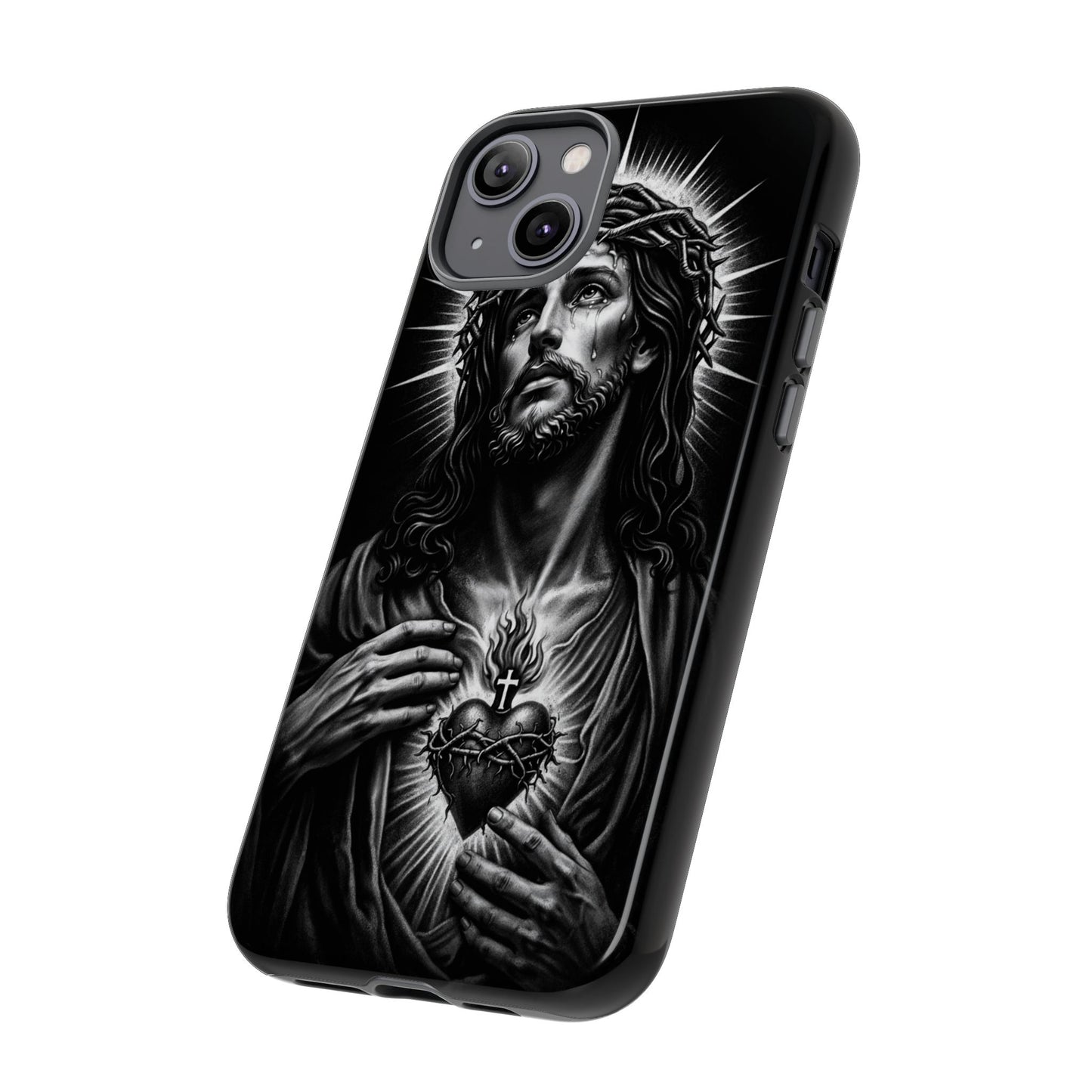 Jesus Sacred Heart Phone Case Black White Christian Faith Aesthetic