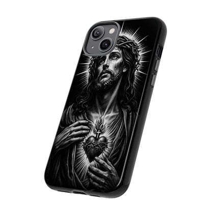 Jesus Sacred Heart Phone Case Black White Christian Faith Aesthetic