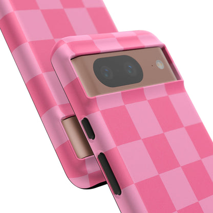 Pink Checkerboard Phone Case – Cute Aesthetic Tough Case for iPhone & Samsung