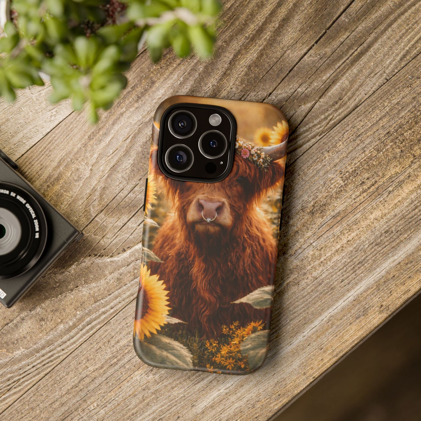 Highland Cow Sunflower Phone Case | Floral Farmhouse iPhone, Samsung Galaxy and Pixel Cover
