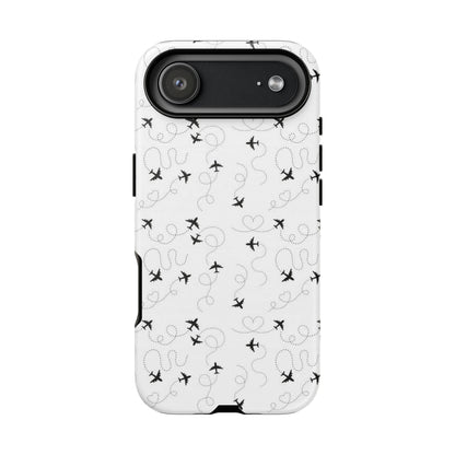 Minimal Paper Airplane Pattern Phone Case – Black White Aesthetic Tough Cover