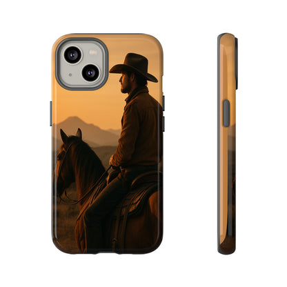 Western Cowboy Sunset Phone Case | Horse Rider Desert Aesthetic Tough Protective Case