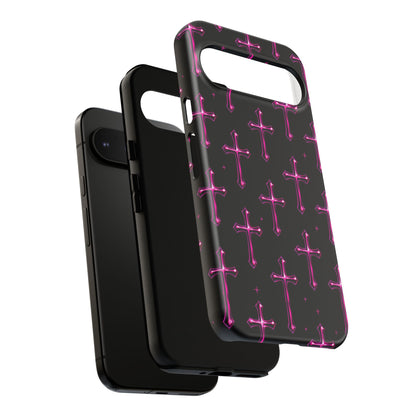 Neon Pink Cross Pattern Phone Case | Tough Protective Case for Iphone, Samsung Galaxy and Pixel